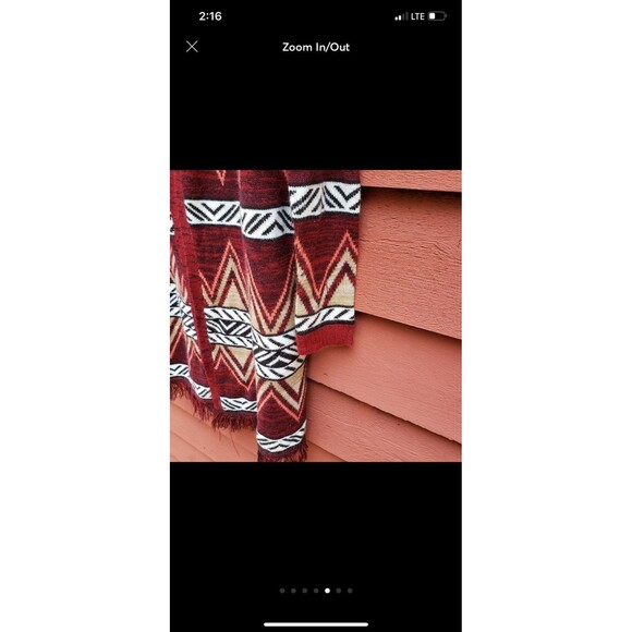 Open front hooded sweater cardigan fringe hem south western Sz Medium M - Picture 6 of 8